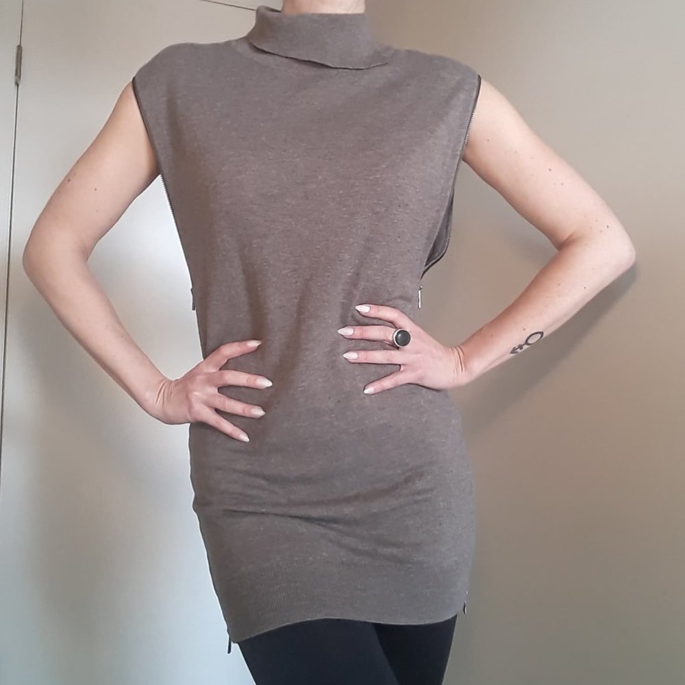 ALL SAINTS - Camel Brown Tunic Turtleneck KANINDA Dress Top with Zippered Sides